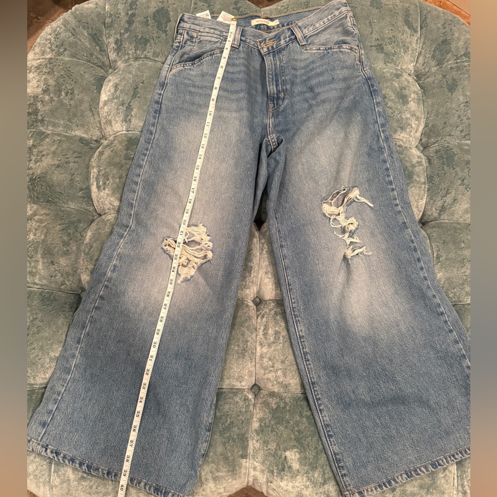Levi's Light Blue Distressed Wide-Leg Jeans